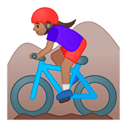 🚵🏽‍♀️ Emoji Mulher Fazendo Mountain Bike: Pele Morena na Google Android 8.0.