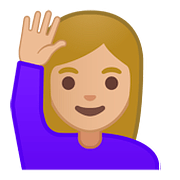 🙋🏼‍♀️ Emoji Frau mit erhobenem Arm: mittelhelle Hautfarbe Google Android 8.0.