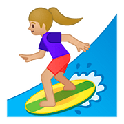 Emoji 🏄🏼‍♀️ Surfista Donna: Carnagione Abbastanza Chiara su Google Android 8.0.