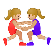 🤼🏼‍♀️ Emoji Mujeres Luchando, Tono De Piel Claro Medio en Google Android 8.0.