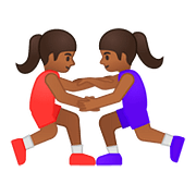 🤼🏾‍♀️ Emoji Mujeres Luchando, Tono De Piel Oscuro Medio en Google Android 8.0.