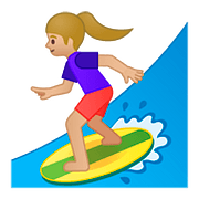 🏄🏼‍♀️ Emoji Mulher Surfista: Pele Morena Clara na Google Android 8.1.