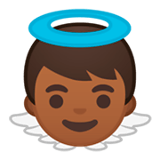👼🏾 Emoji Bebê Anjo: Pele Morena Escura na Google Android 9.0.