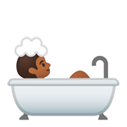 Emoji 🛀🏾 Persona Che Fa Il Bagno: Carnagione Abbastanza Scura su Google Android 9.0.