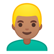 👱🏽‍♂️ Emoji Mann: mittlere Hautfarbe, blond Google Android 9.0.