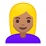 👱🏽‍♀️ Emoji Frau: mittlere Hautfarbe, blond Google Android 9.0.