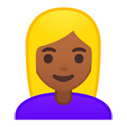 👱🏾‍♀️ Emoji Frau: mitteldunkle Hautfarbe, blond Google Android 9.0.