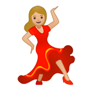 💃🏼 Emoji Mujer Bailando: Tono De Piel Claro Medio en Google Android 9.0.