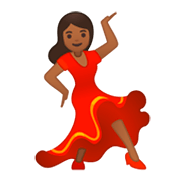 💃🏾 Emoji tanzende Frau: mitteldunkle Hautfarbe Google Android 9.0.