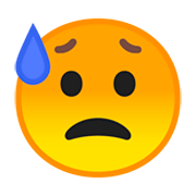 Emoji 😥 Faccina Delusa Ma Sollevata su Google Android 9.0.