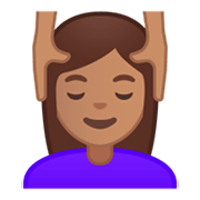 💆🏽 Emoji Person, die eine Kopfmassage bekommt: mittlere Hautfarbe Google Android 9.0.