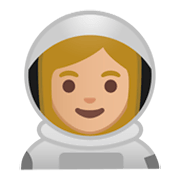 👩🏼‍🚀 Emoji Astronautin: mittelhelle Hautfarbe Google Android 9.0.