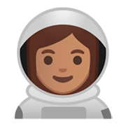 👩🏽‍🚀 Emoji Astronautin: mittlere Hautfarbe Google Android 9.0.