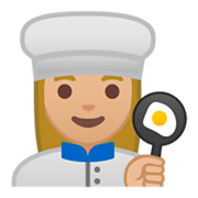 Émoji 👩🏼‍🍳 Cuisinière : Peau Moyennement Claire sur Google Android 9.0.
