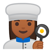 👩🏾‍🍳 Emoji Köchin: mitteldunkle Hautfarbe Google Android 9.0.