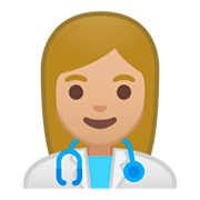👩🏼‍⚕️ Emoji Mulher Profissional Da Saúde: Pele Morena Clara na Google Android 9.0.