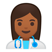 👩🏾‍⚕️ Emoji Mulher Profissional Da Saúde: Pele Morena Escura na Google Android 9.0.