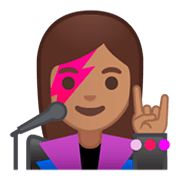 👩🏽‍🎤 Emoji Cantante Mujer: Tono De Piel Medio en Google Android 9.0.