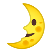 Emoji 🌛 Faccina Primo Quarto Di Luna su Google Android 9.0.