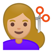Émoji 💇🏼 Personne Qui Se Fait Couper Les Cheveux : Peau Moyennement Claire sur Google Android 9.0.