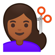 💇🏾 Emoji Pessoa Cortando O Cabelo: Pele Morena Escura na Google Android 9.0.