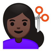 💇🏿 Emoji Pessoa Cortando O Cabelo: Pele Escura na Google Android 9.0.