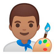 Émoji 👨🏽‍🎨 Artiste Homme : Peau Légèrement Mate sur Google Android 9.0.