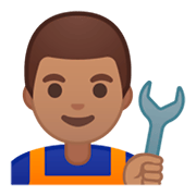 👨🏽‍🔧 Emoji Mecânico: Pele Morena na Google Android 9.0.
