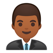 👨🏾‍💼 Emoji Oficinista Hombre: Tono De Piel Oscuro Medio en Google Android 9.0.