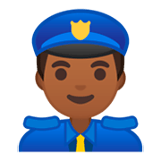 👮🏾‍♂️ Emoji Policial Homem: Pele Morena Escura na Google Android 9.0.