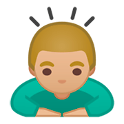 🙇🏼‍♂️ Emoji Hombre Haciendo Una Reverencia: Tono De Piel Claro Medio en Google Android 9.0.