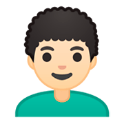 👨🏻‍🦱 Emoji Mann: helle Hautfarbe, lockiges Haar Google Android 9.0.