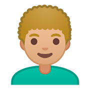 👨🏼‍🦱 Emoji Mann: mittelhelle Hautfarbe, lockiges Haar Google Android 9.0.