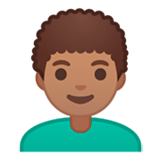 👨🏽‍🦱 Emoji Hombre: Tono De Piel Medio Y Pelo Rizado en Google Android 9.0.