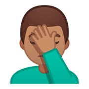 🤦🏽‍♂️ Emoji sich an den Kopf fassender Mann: mittlere Hautfarbe Google Android 9.0.