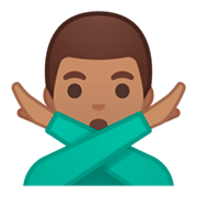 🙅🏽‍♂️ Emoji Homem Fazendo Gesto De «não»: Pele Morena na Google Android 9.0.