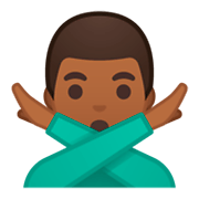 Emoji 🙅🏾‍♂️ Uomo Con Gesto Di Rifiuto: Carnagione Abbastanza Scura su Google Android 9.0.
