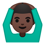 🙆🏿‍♂️ Emoji Mann mit Händen auf dem Kopf: dunkle Hautfarbe Google Android 9.0.