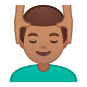 💆🏽‍♂️ Emoji Mann, der eine Kopfmassage bekommt: mittlere Hautfarbe Google Android 9.0.
