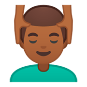 💆🏾‍♂️ Emoji Homem Recebendo Massagem Facial: Pele Morena Escura na Google Android 9.0.