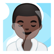 🧖🏿‍♂️ Emoji Mann in Dampfsauna: dunkle Hautfarbe Google Android 9.0.