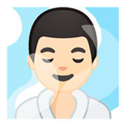 🧖🏻‍♂️ Emoji Mann in Dampfsauna: helle Hautfarbe Google Android 9.0.
