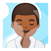 🧖🏾‍♂️ Emoji Mann in Dampfsauna: mitteldunkle Hautfarbe Google Android 9.0.