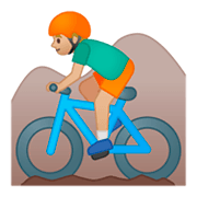 🚵🏼‍♂️ Emoji Homem Fazendo Mountain Bike: Pele Morena Clara na Google Android 9.0.