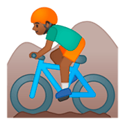 🚵🏾‍♂️ Emoji Mountainbiker: mitteldunkle Hautfarbe Google Android 9.0.