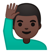 🙋🏿‍♂️ Emoji Mann mit erhobenem Arm: dunkle Hautfarbe Google Android 9.0.