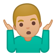 Emoji 🤷🏼‍♂️ Uomo Che Scrolla Le Spalle: Carnagione Abbastanza Chiara su Google Android 9.0.