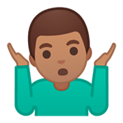 🤷🏽‍♂️ Emoji Homem Dando De Ombros: Pele Morena na Google Android 9.0.