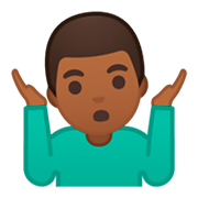 🤷🏾‍♂️ Emoji schulterzuckender Mann: mitteldunkle Hautfarbe Google Android 9.0.