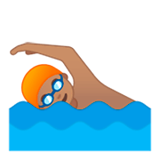 🏊🏽‍♂️ Emoji Homem Nadando: Pele Morena na Google Android 9.0.